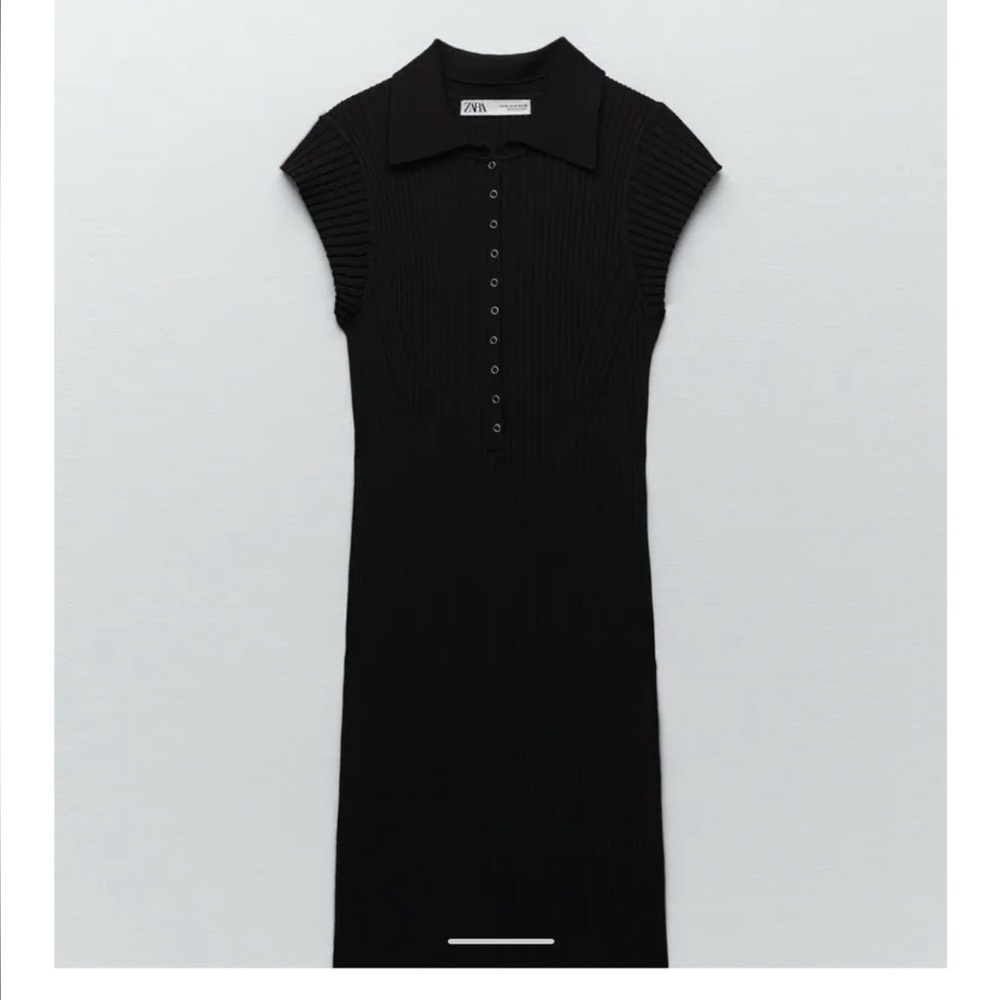 Zara black ribbed dress with collar short length